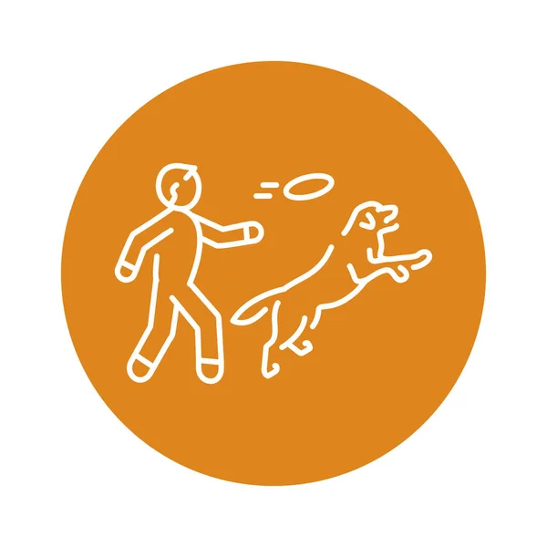 Jogar Com Animal Estimação Ícone Linha Cor Frisbee Treinamento Cães — Vetor de Stock