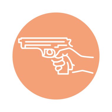 El ele tutuşan silah renk çizgisi ikonu. Web sayfası için resim grafiği