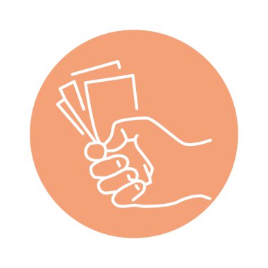 Bir para çizgisi simgesini tutan el. Web sayfası için resim grafiği