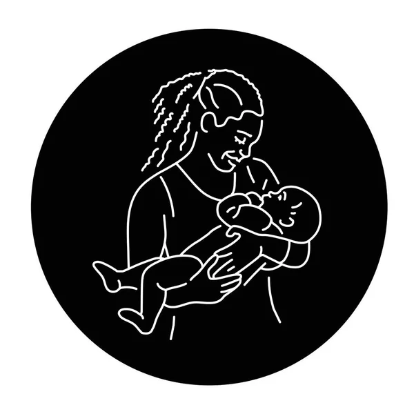 Linda Madre Afroamericana Con Ilustración Línea Color Bebé — Vector de stock