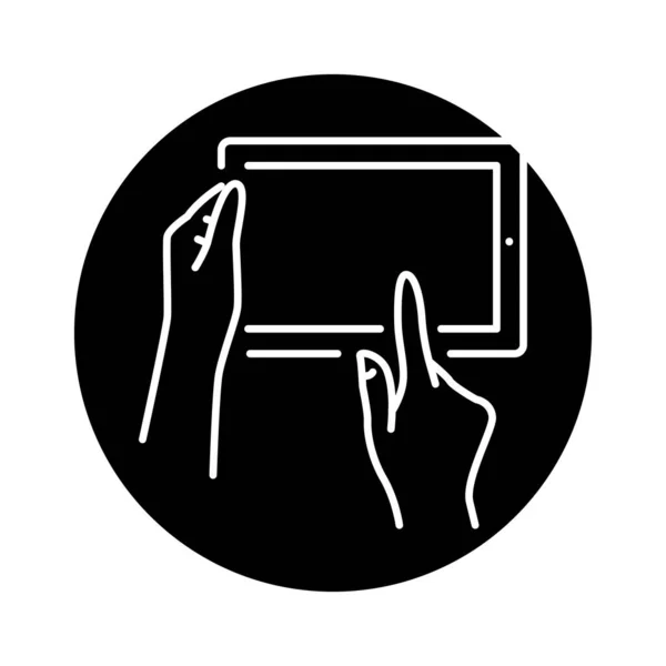 Руки Держащие Значок Цветовой Линии Цифровой Таблички Пиктограмма Веб Страницы — стоковый вектор