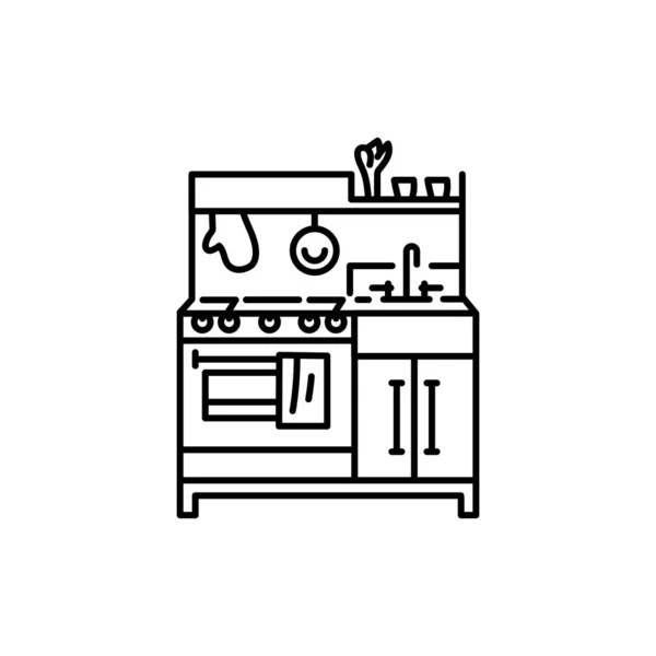 Child Toy Kitchen Black Line Icon — Stock Vector