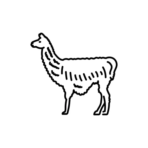 Icône Ligne Noire Lama Animaux Ferme — Image vectorielle