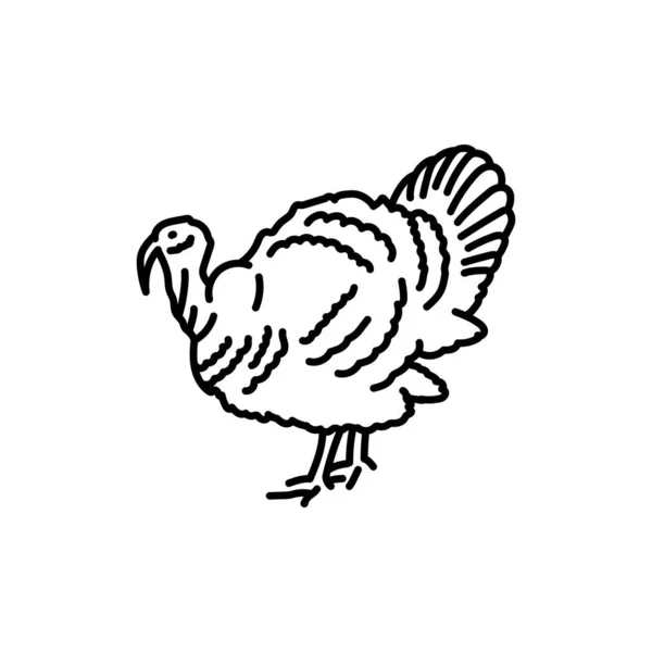 Turkey Black Line Icon Farm Animals — Stock Vector