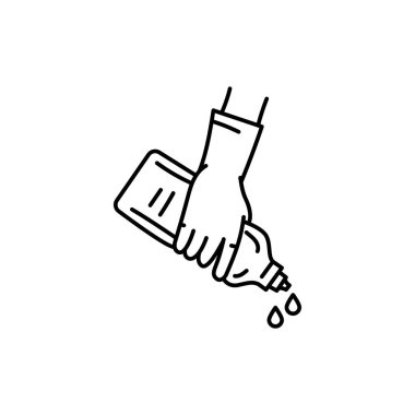 Deterjan siyah çizgi ikonu olan bir el. Temizlik şirketi.