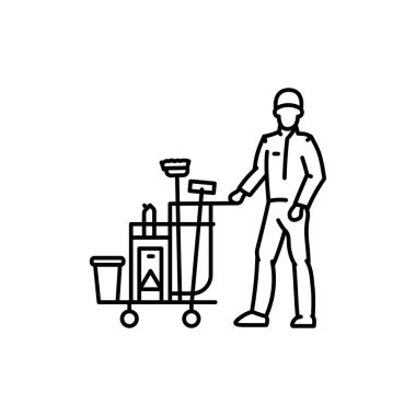 Kapıcı siyah çizgi simgesi. Temizlik şirketi.