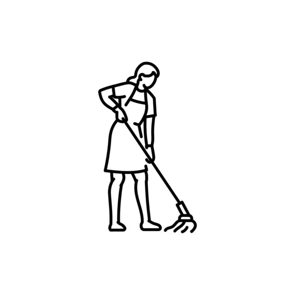 Mujer Limpieza Con Icono Línea Negra Fregona — Archivo Imágenes Vectoriales