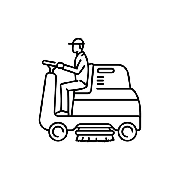 Man Car Sweeper Black Line Icon Cleaning Company — Stock Vector