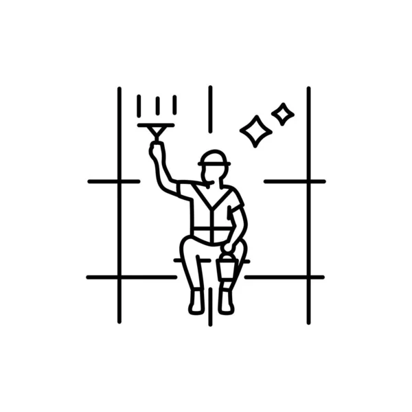 Pracovník Myje Okna Moderní Ikony Černého Mrakodrapu Čistící Společnost — Stockový vektor