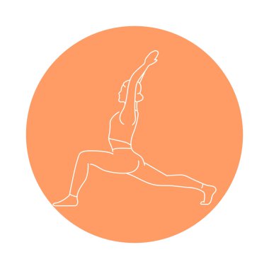 Savaşçı I. Poz Virabhadrasana renk çizgisi çizimi. Web sayfası için resim grafiği