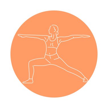 Warrior II Poz Virabhadrasana renk çizgisi çizimi. Web sayfası için resim grafiği