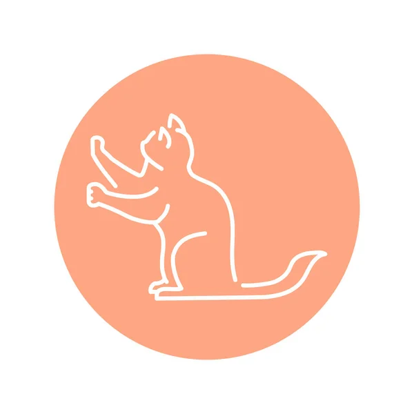 Sitting Cat Sharpens Its Claws Color Line Icon Pictogram Web — Stok Vektör