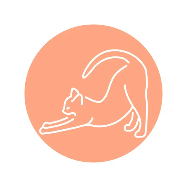 Happy Cat Stretches Color Line Icon Pictogram Web Page — Stok Vektör