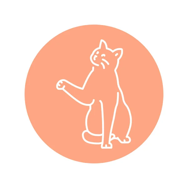 坐着的猫与爪子的彩色线条图标 网页的象形文字 — 图库矢量图片