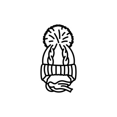 Çocukların kış şapkası siyah çizgi simgesi. 