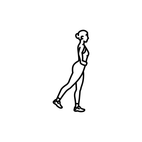 女孩在臀部 腿和臀部的黑线图标上做运动 — 图库矢量图片