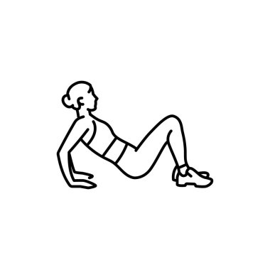 Ters şınav çeken kadın siyah çizgi simgesi. 