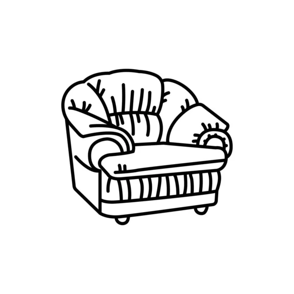 Soft Kůže Židle Černá Čára Ikona — Stockový vektor