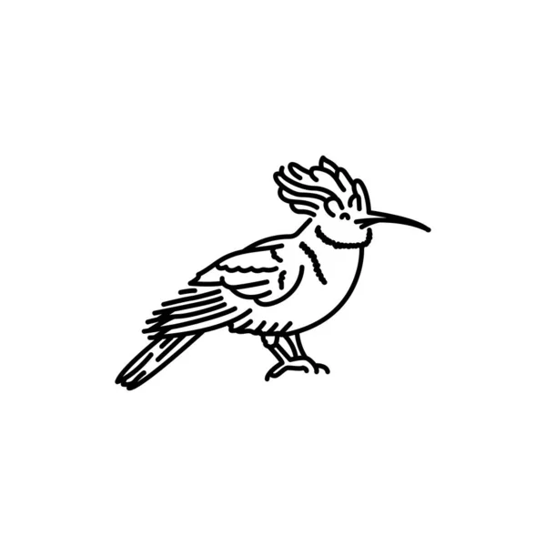 Hoopoe Pájaro Línea Negra Icono — Archivo Imágenes Vectoriales