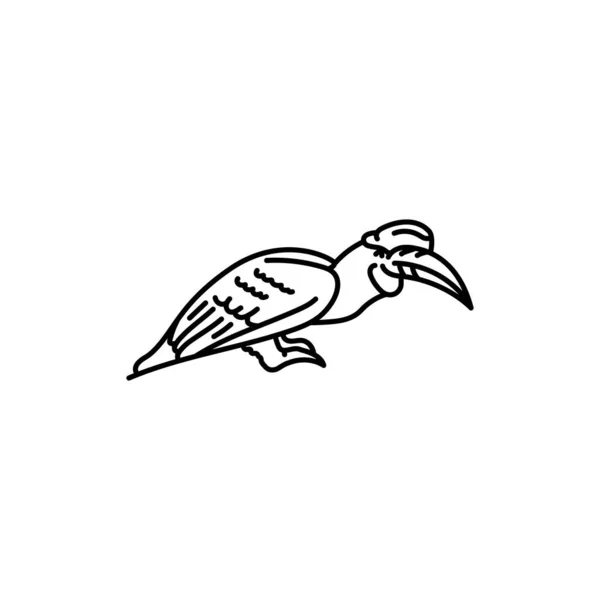 Rhinoceros Hornbill Ptak Czarna Linia Ikona — Wektor stockowy