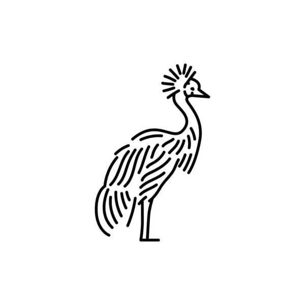 Grue Couronne Oiseau Ligne Noire Icône — Image vectorielle
