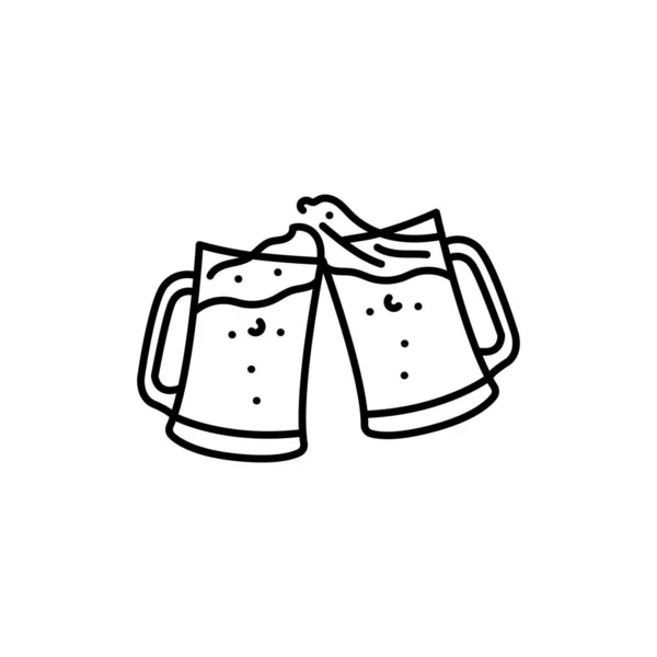 Bière Acclamations Icône Ligne Noire — Image vectorielle