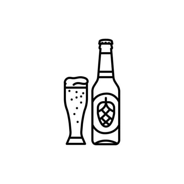 Beer Bottle Mug Black Line Icon — Stock Vector