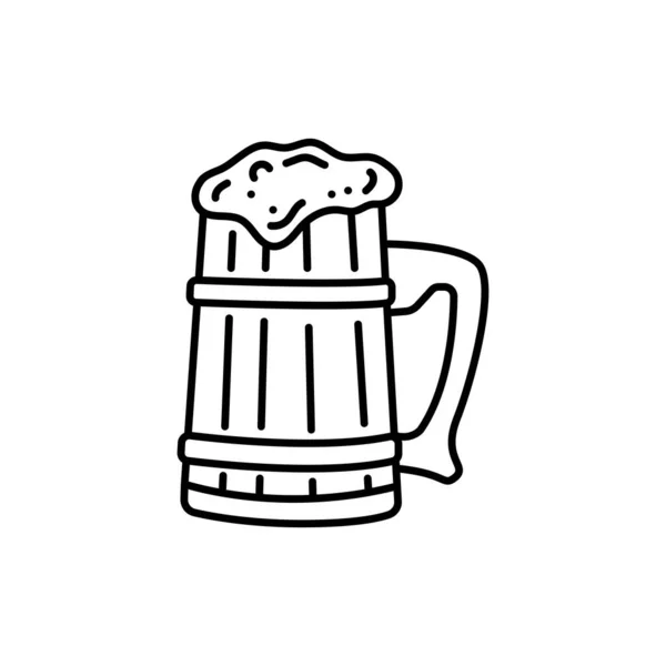 Verre Bois Bière Icône Ligne Noire — Image vectorielle