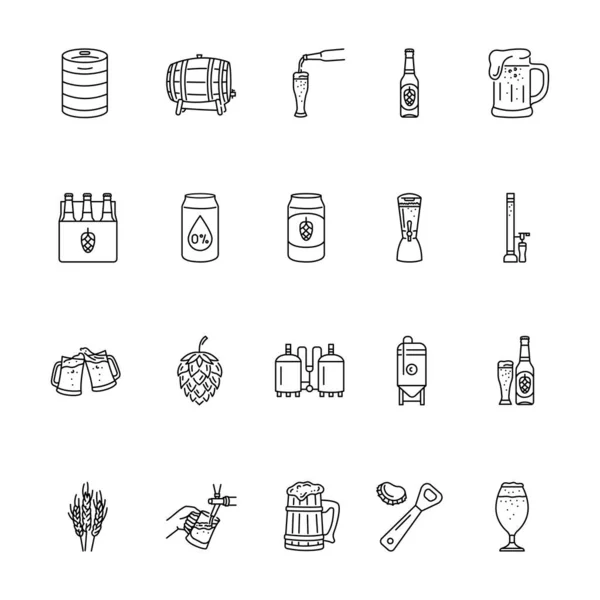 Beer Brewing Black Line Icons Set — Stock Vector