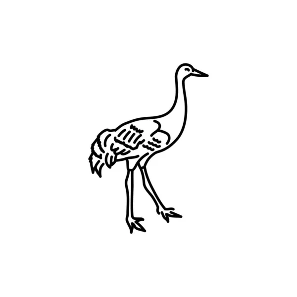 Grue Oiseau Ligne Noire Icône — Image vectorielle