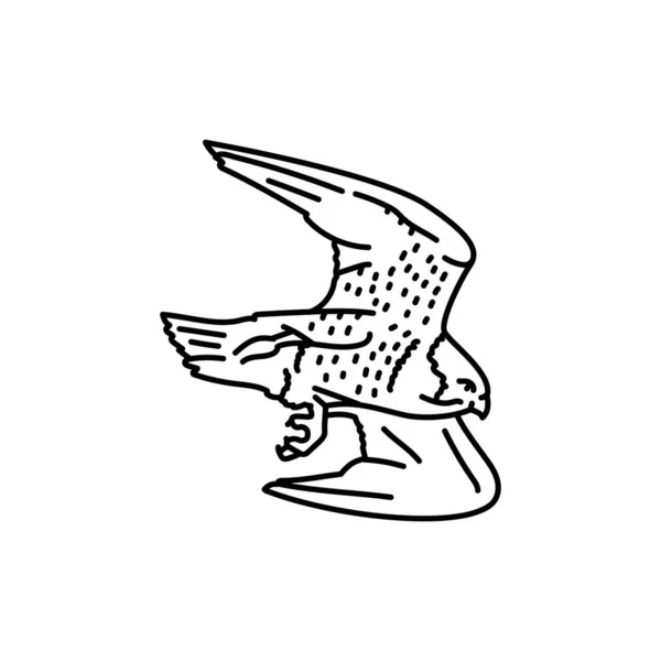 Falcon Vogel Zwarte Lijn Pictogram — Stockvector