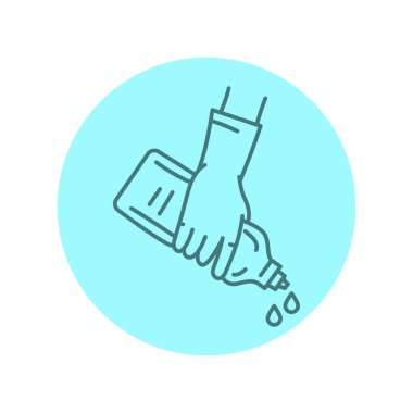 Deterjan siyah çizgi ikonu olan bir el. Temizlik şirketi.