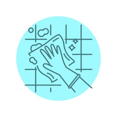 Bir el, bir fayans siyah çizgi simgesini yıkar. Temizlik şirketi.