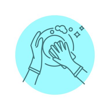 Bulaşık yıkama siyah çizgi ikonu. Temizlik şirketi.