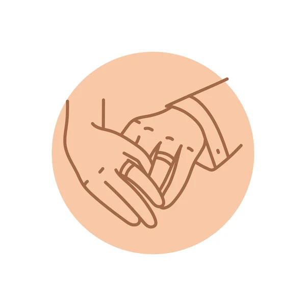 Evlilik Yüzüklü Çift Elleri Siyah Çizgi Ikonu — Stok Vektör