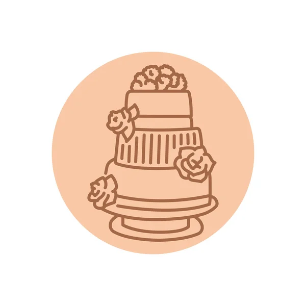 Gâteau Mariage Ligne Noire Icône Magnifique Vaisselle — Image vectorielle
