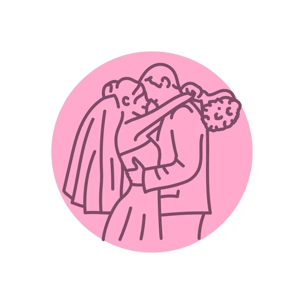 Les Jeunes Mariés Embrassent Icône Ligne Noire — Image vectorielle