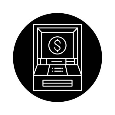 ATM makinesi siyah çizgi simgesi. 