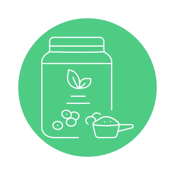 Soy Protein Jar Black Line Icon Organic Vegan Product — Stock Vector