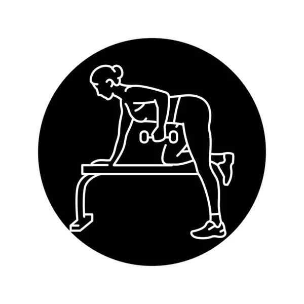 Fille Fait Des Exercices Avec Haltère Pour Triceps Ligne Noire — Image vectorielle