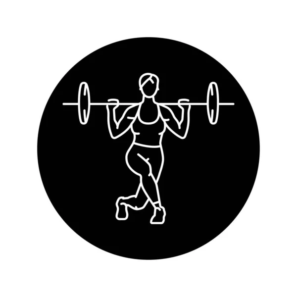 Girl Doing Squats Barbell Black Line Icon — Stock Vector