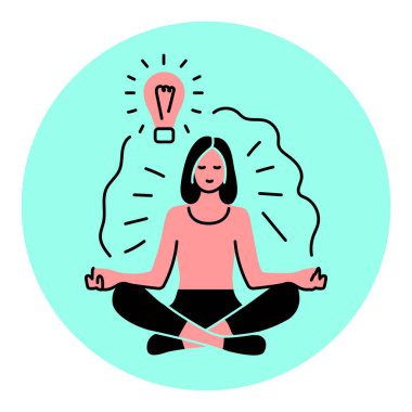 Odaklanmış meditasyon siyah çizgi simgesi. Denge ve rahatlama.