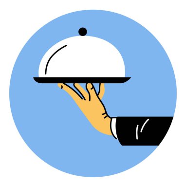 Waiter hand dish color line icon. Cooking food. 