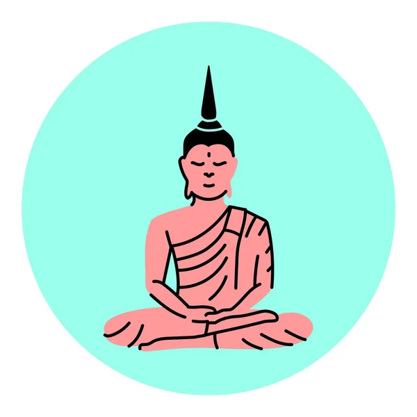 Statue Bouddha Ligne Noire Icône Religion Bouddhiste — Image vectorielle