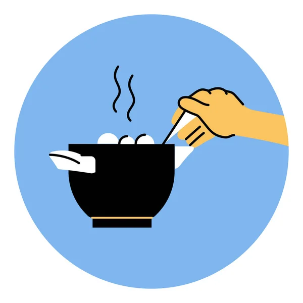 Kook Soep Kleur Lijn Pictogram Koken Van Voedsel — Stockvector