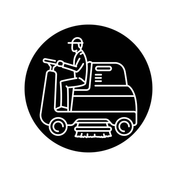 Araba Süpürme Siyah Çizgi Ikonu Üzerinde Adam Temizlik Şirketi — Stok Vektör