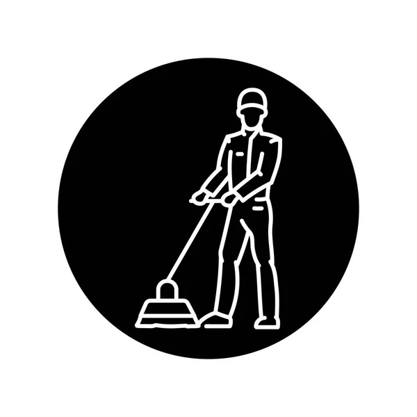 Man Mop Black Line Icon Cleaning Company — Stock Vector