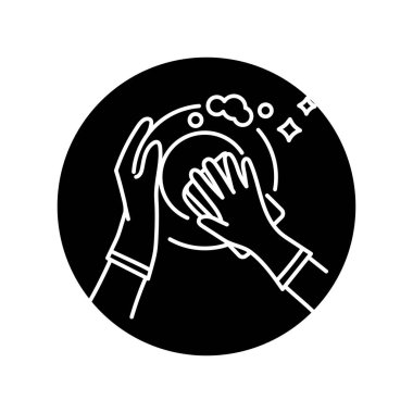 Bulaşık yıkama siyah çizgi ikonu. Temizlik şirketi.