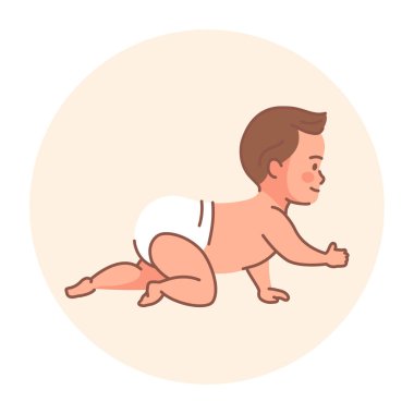 The baby is crawling black line icon. Toddler development.