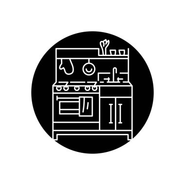 Çocuk oyuncağı mutfak siyah çizgi simgesi. 